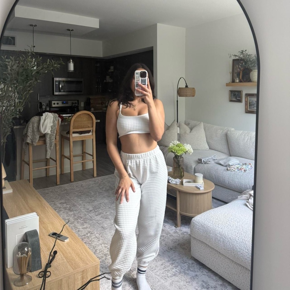 Princess Polly White Waffle Knit Joggers